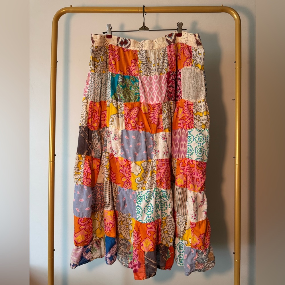 Multicolor Patchwork Boho Maxi Skirt - Picture 1 of 4